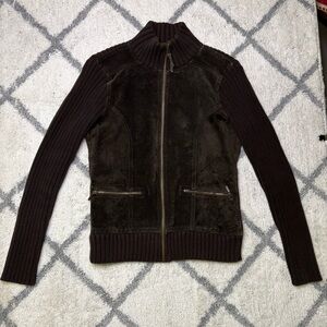 Vintage Eddie Bauer Women’s Seattle Suede Knit Jacket Zip Up Neck Bomber